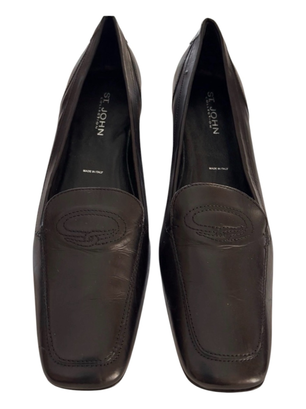 NWOB St. John Black Leather Women's Heeled Loafers -Sz 8.5